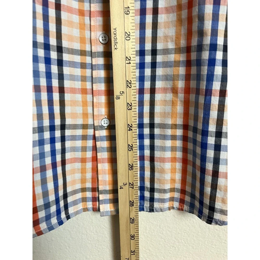 Wrangler Shirt Boys Large Orange Blue Plaid Slim Fit‎ Short Sleeve Button Down